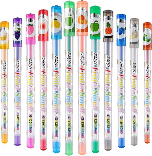 Spakon 36 Pcs Scented Glitter Gel Pens for Kids, Cute Coloring Smooth Writing Gel Pens for Kids Christmas Stocking Stuffers Gifts Arts Crafts Stationary Supplies(Fruit Style)