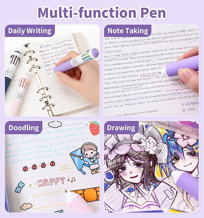 6 Park Multicolor Pens, 10-in-1 Colored Ballpoint Pen, 57 Colors, 0.8mm Fine Point Smooth Writing, Retractable Ballpoint Pens for Office School Students Children