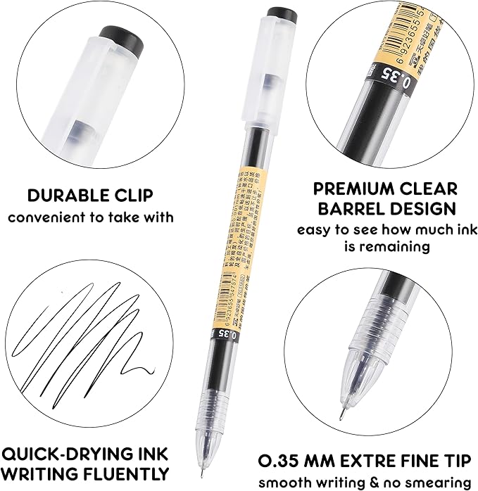 RIANCY Black Gel Ink Pens Japanese Style Stationery for Premium Journaling, 0.35mm Extra Fine Point Tip, No Smudge Japanese Ink Pens Quick Drying for Thin Notebook Paper Office School Supplies 12 Pack