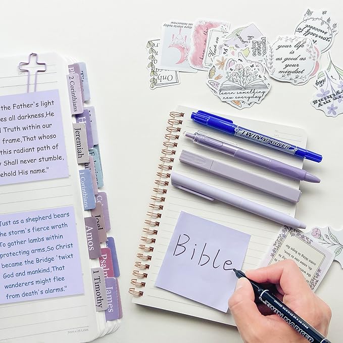 J6&H6 Complete Bible Study Supplies Journaling Kit with Tabs, Highlighters and Color Pens, Notebook,Stickers & More 56pcs Bible Accessories Set for Women, Beginner Christian Gifts(Purple)