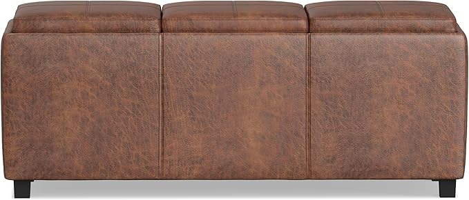 SIMPLIHOME Avalon Storage Ottoman - 42 inch Wide Upholstered Vegan Leather Rectangular Flip-Top Ottoman in Distressed Saddle Brown, Contemporary Coffee Table Ottoman for Living Room with Storage