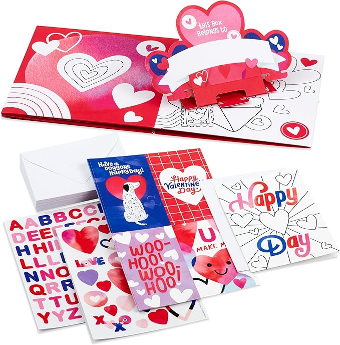 Hallmark DIY Pop Up Valentine's Day Mailbox with Cards and Stickers for Classroom Exchange