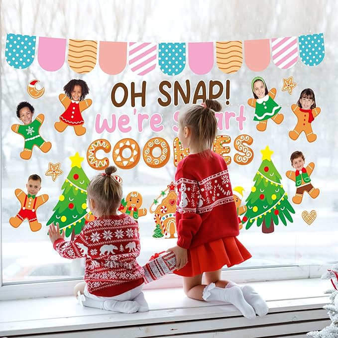 Christmas Bulletin Board Set Christmas DIY Photo Crafts Cutouts Classroom Decoration Winter Gingerbread Man Cutouts Xmas Gingerbread Bulletin Board for Winter Holiday Wall Decor Home School Supplies