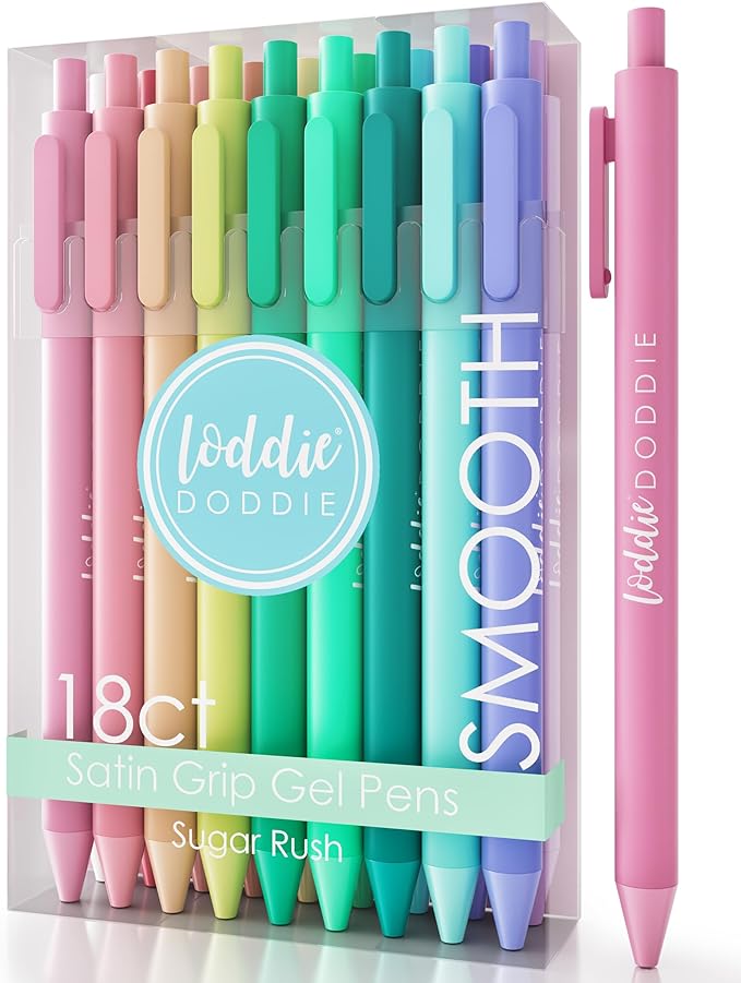 Loddie Doddie Retractable Colored Gel Pens - Pack of 18, 0.7 mm, Pastel - Smooth Glide Writing with Fine Tip Pens - For Bullet Journal Supplies & Planner Stencils - Pastel Palette & Fine Line Markers