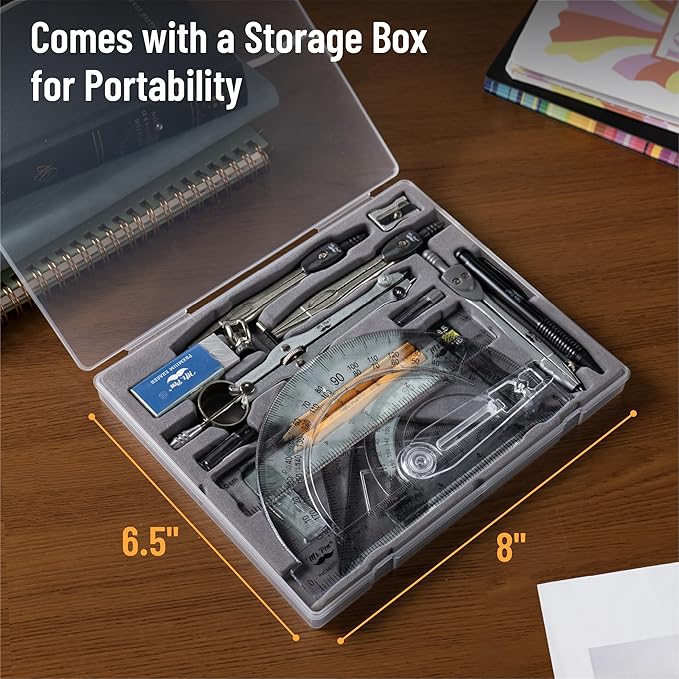 Mr. Pen- Geometry Set, 15 pcs, Blue, 6 Inch Swing Arm Protractor, Divider, Set Squares, Ruler, Compasses and Protractor