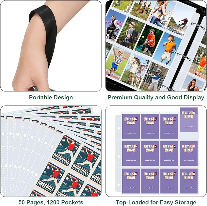 1200 Pockets Trading Card Binder, PU Cover Zipper Card Collection Album, Sturdy Card Folder Holder for MTG, TCG, Game Cards, Sports Cards