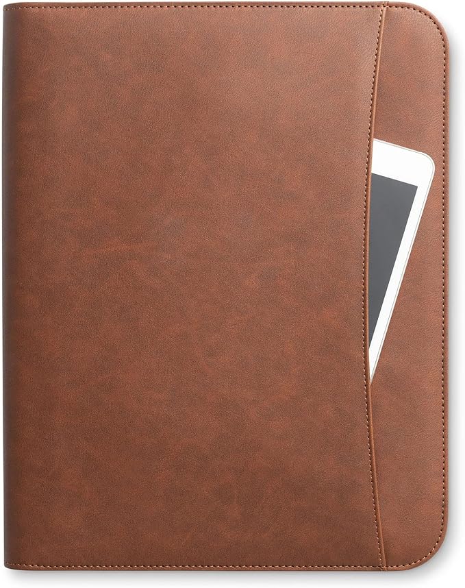 Forevermore Portfolios Padfolio Binder - Professional Faux Leather Travel Organizer Pouch for Tablet, Documents, Presentation Folders, Zipper Closure, Notepad - Brown (Pack of 2)
