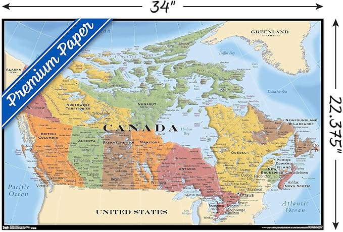 Map - Canada Wall Poster, 34L" x 22.4W", Premium Poster & Mount Bundle