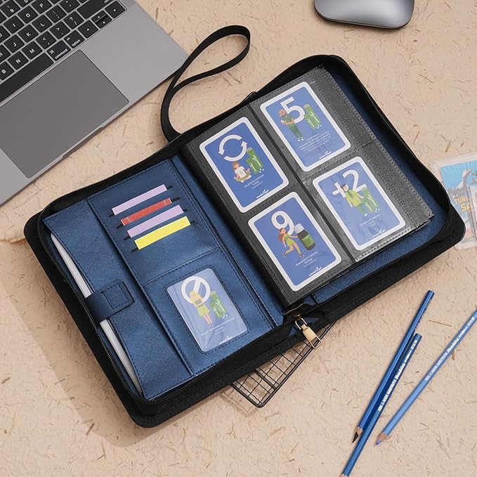 Wonderpool Card Binder A5 Album Zippered 4-Pocket Trading for 240 Cards - Leather PU Card Holder Collection Storage Folder, Side-Loading for Photo Pokemon, MTG, TCG, Yugioh, Sports Cards (Blue)
