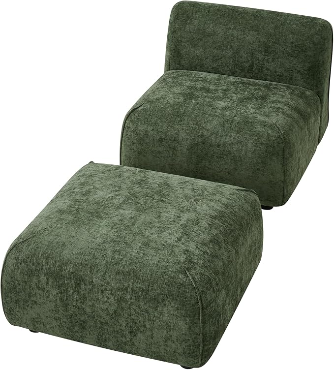 Christopher Knight Home Milio Modern Accent Chair with Ottoman Foot Rest, Wooden Frame Club Chair and Ottoman, Comfy Living Room Lounge Chair with Coffee Table, Single Sofa and Footstools, Green