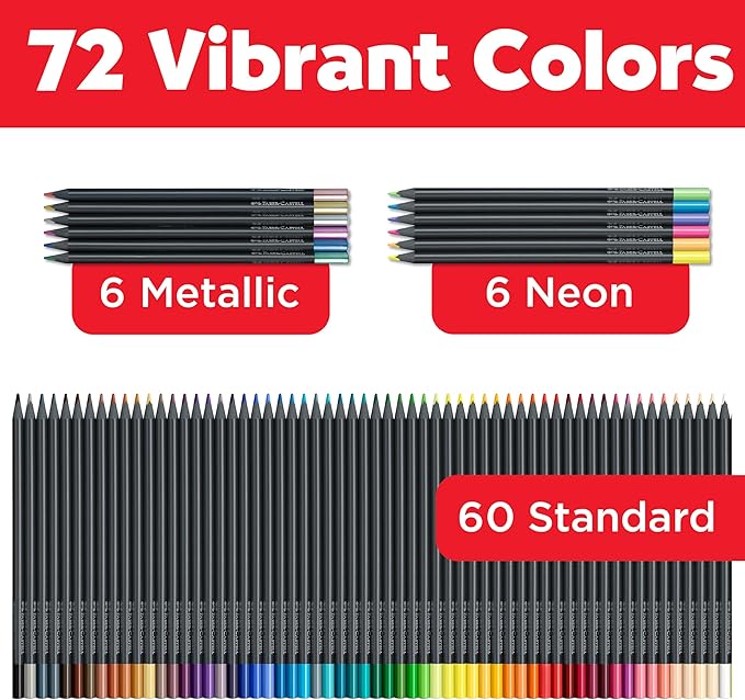 Faber-Castell Black Edition Colored Pencils Roll: Soft Core Pencils with Bold Pigment and Smooth Laydown, Break-Resistant Leads, Ergonomic Grip, and Roll-Up Case for Travel (72 Count)