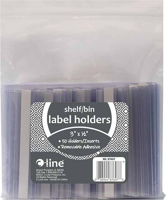 C-Line Self-Adhesive Label Holders, Top Load, 0.5 x 3, Clear, 50/Pack