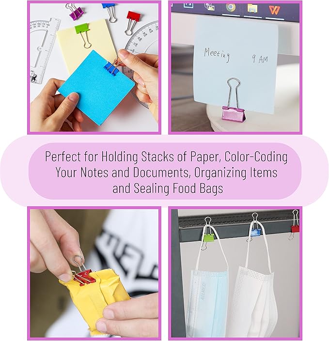 Mr. Pen- Binder Clips, 100 pcs, 0.75", Small Size, Colored Binder Paper Clips, Bulk Paper Clamps for Office Supplies, Home, School, Business, Document Organizing