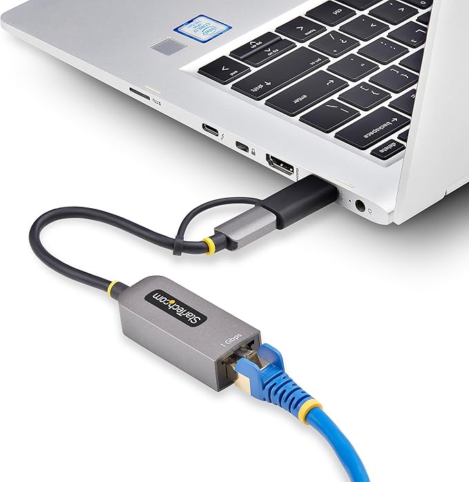 StarTech.com USB-C to Ethernet Adapter w/USB-A Dongle, 10/100/1000Mbps, USB GbE Adapter, 6in/15cm Attached Cable, Status LEDs