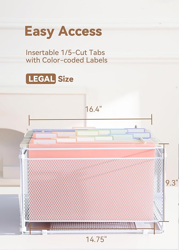 Plastic Extra Capacity Legal Size Hanging File Folders, 2" Pastel Expanding Pocket, Heavy Duty for Filing Cabinet, Insertable 1/5-Cut Tabs - 12 Pack