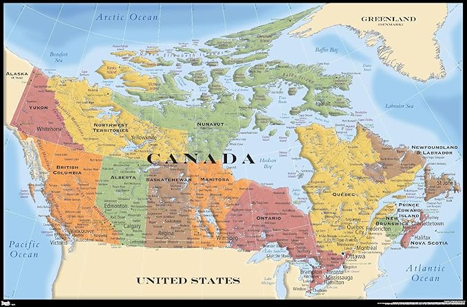 Trends International Canada Map Wall Poster 22.375" x 34", Kids Room
