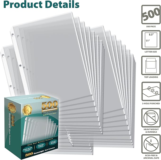 GOLD SEAL 500/Box Clear Heavyweight Poly Sheet Protectors8.5 x 11"