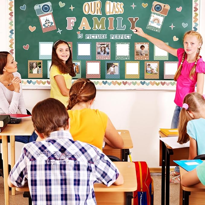 85PCS Our Class is a Family Bulletin Board, Boho Classroom Bulletin Board Decorations Sets, Boho Classroom Decor Welcome Picture Frame Theme Sets for Teachers Chalkboard Wall Door Decoration