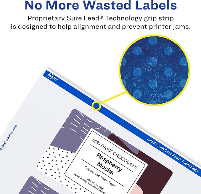 Avery Glossy White Rectangle Labels, Sure Feed Technology, 2" x 6", 200 Glossy White Labels, Print-to-The-Edge, Permanent Adhesive, Laser/Inkjet Printable