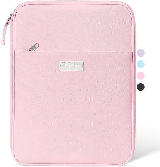 Sooez Zipper Binder Bag, 1 Inch Binders 3 Ring O-Ring, 5-Tab Dividers Expanding File Folder, 420-Sheet Capacity Three Ring Binder, Cute Organizer Storage for Student School Classroom Supplies, Pink