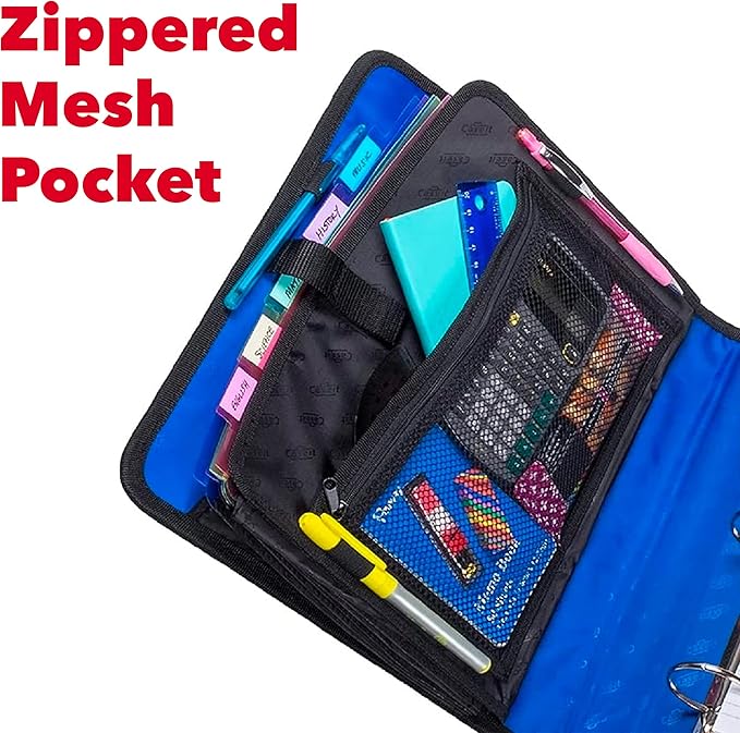 Case-it The Open Tab Velcro Opening Binder - 2 Inch O-Rings - 5 Color Tab Expanding File Folder - Multiple Pockets - 400 Sheet Capacity - Blue S-826-A