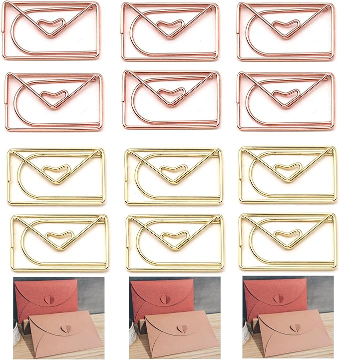 30 Pcs Metal Envelope-Shaped Paper Clips Set-Fun Paperclips Gold and Rose Gold Office & Party Essentials