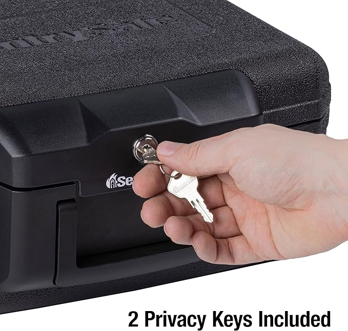 SentrySafe Fireproof Money Safe with Key Lock, Black Lock Box with Portable Carrying Handle for Travel, Exterior: 14.3 in. W x 11.2 in. D x 6.1 in H, 1200