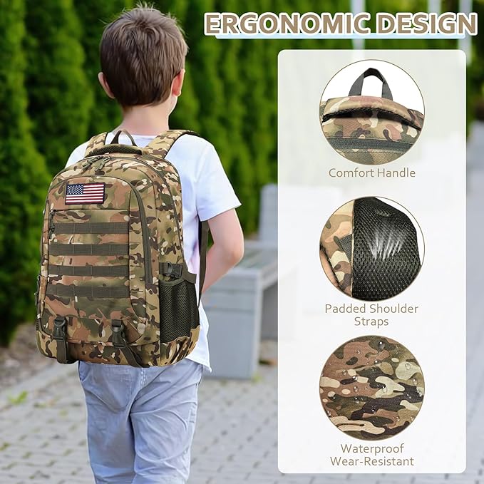 Camo Backpack for Boys backpack for 19'' Students Bookbag for Boy Bookbag and Lunch Box Pencil Case 3 in 1 Set School Bags Children Kids Teens Elementary Middle High School Outdoor Camping