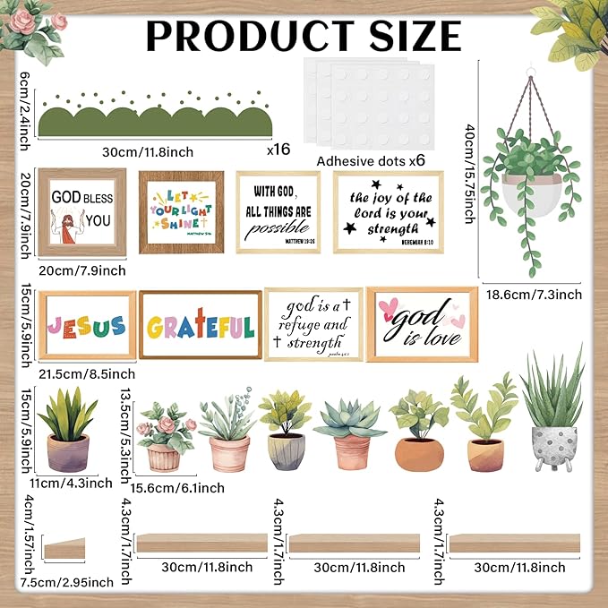 Christian Plant Inspirational Bulletin Board Set Spring Jesus Bible Verse Bulletin Board Sunday Back to School Potted Motivational Cutouts Greenery Religious for Classroom Chalkboard Wall Door Decor