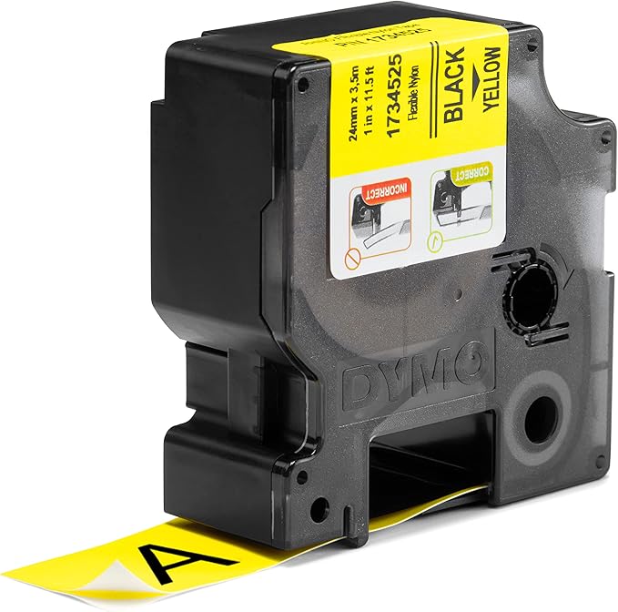 DYMO Industrial Labels, 1", Flex Nylon, Black on Yellow