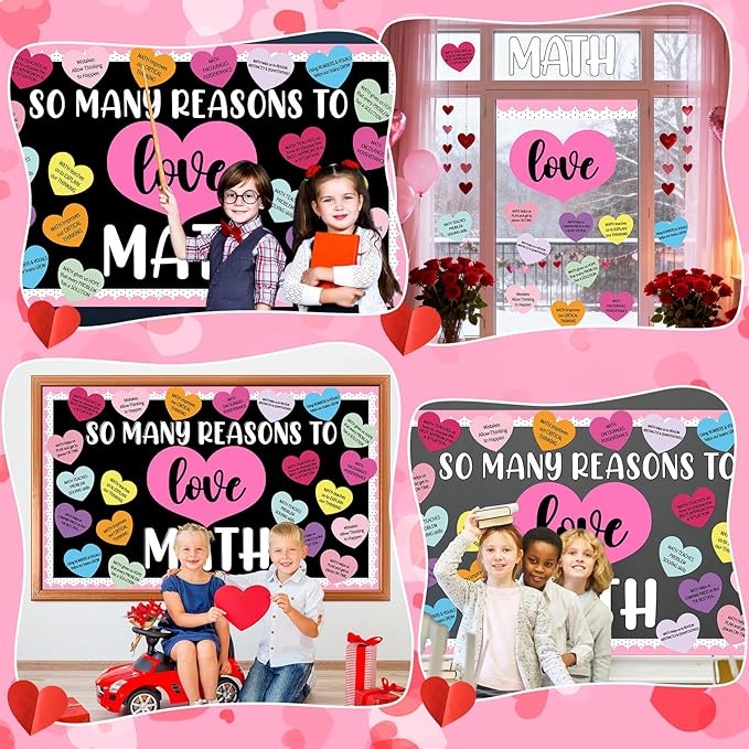 Valentines Day Bulletin Board Decoration Set Conversation Heart Paper Cutout Math Theme Party Supplies Valentine's Day Classroom Decoration Love Math Candy Heart Cutouts for School Wall Decor Supplies