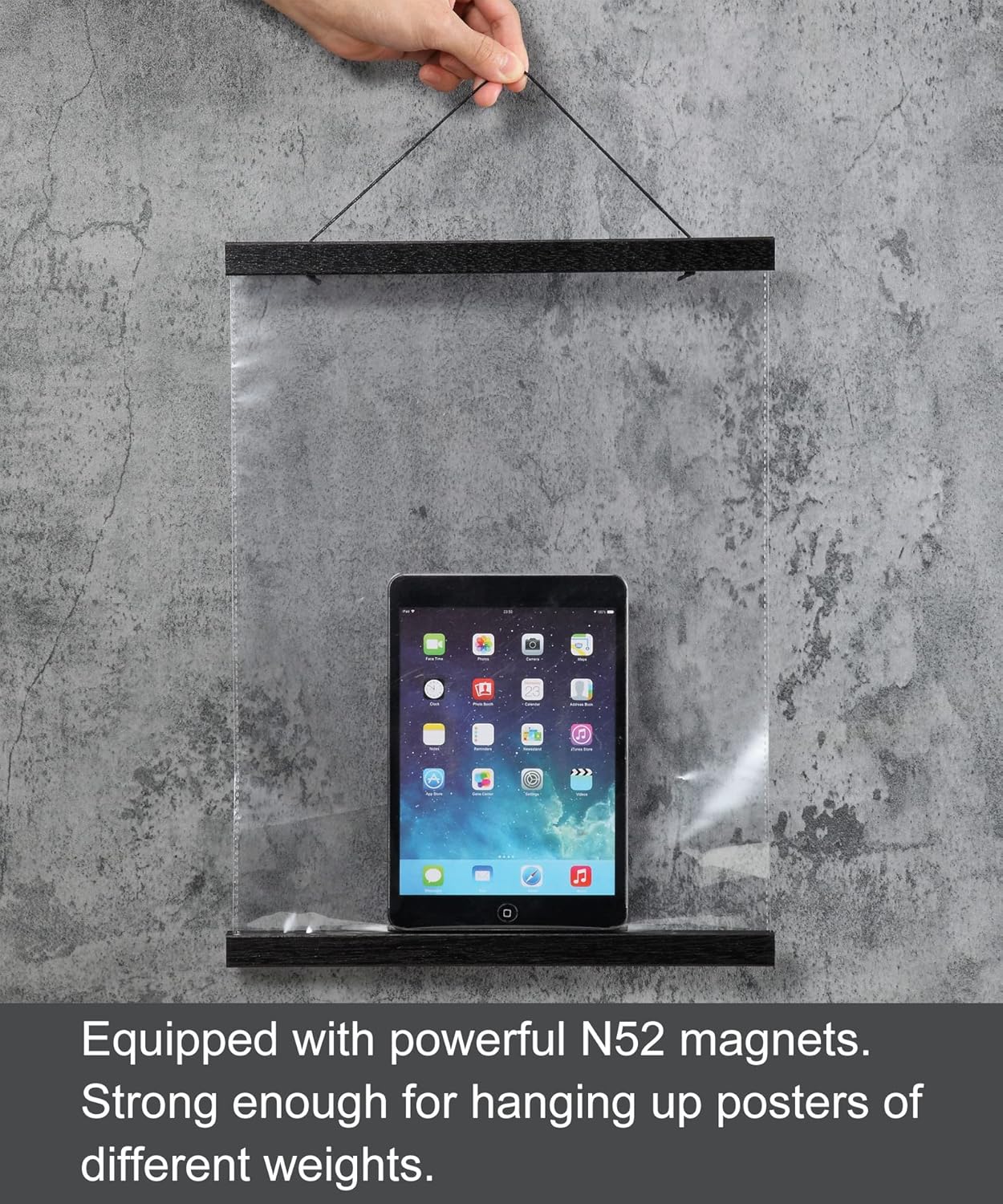 FALAMON Magnetic Poster Hanger Frame, 12x16 12x18 12x24 Teak Wood Magnet Poster Frame for Posters, Prints, Photos, Pictures, Maps, Scrolls, and Canvas Artwork(Black, 12")