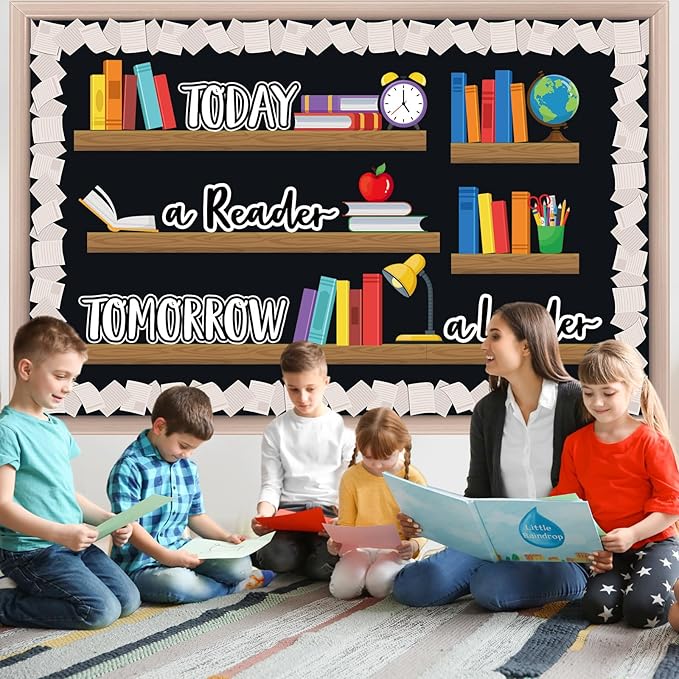 Qilery Bookshelf Bulletin Board Set Today a Reader Tomorrow a Leader Motivational Classroom Decor Reading Library Bulletin Board Set Inspirational Cutout for Back to School Classroom Decoration