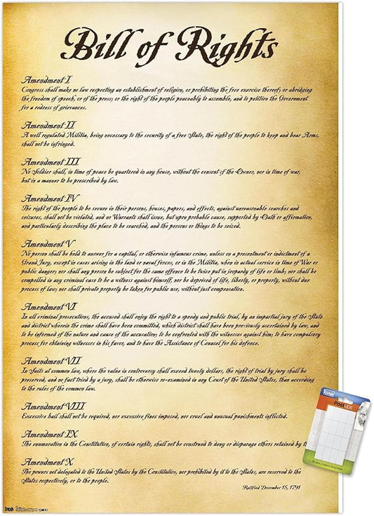 Trends International The United States of America - Bill of Rights Wall Poster, 14.725" x 22.375", Premium Poster & Mount Bundle