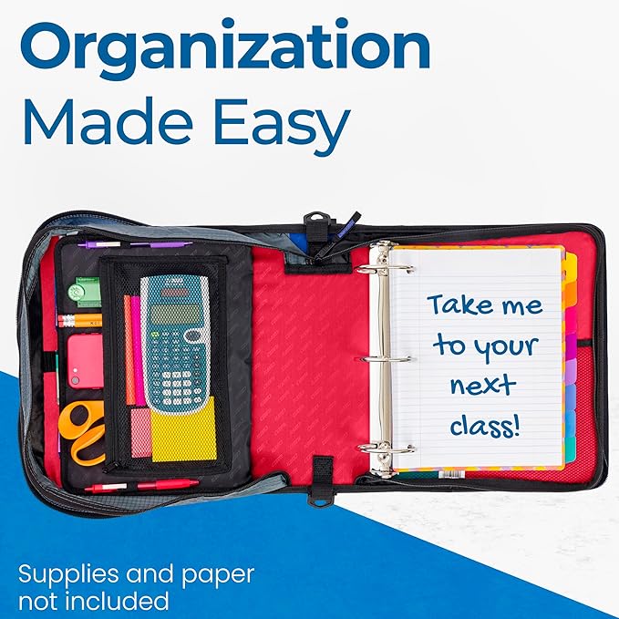 Case-it Mighty Zip Tab School Zipper Binder | 3-Inch O-Rings, 600-Sheet Capacity, 5-Subject Expanding File Folder, Multiple Pockets & Storage Organizer, Shoulder Strap | D-146 Fire Engine Red | 6 Pack