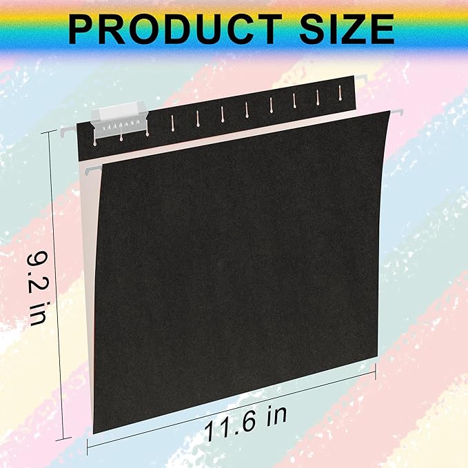 6 Pack Black Hanging File Folders,Letter Size Hanging Colored File Folders-,11 Point Paper Stock,1/5-Cut Adjustable Tabs,Bulk for Filing Cabinet