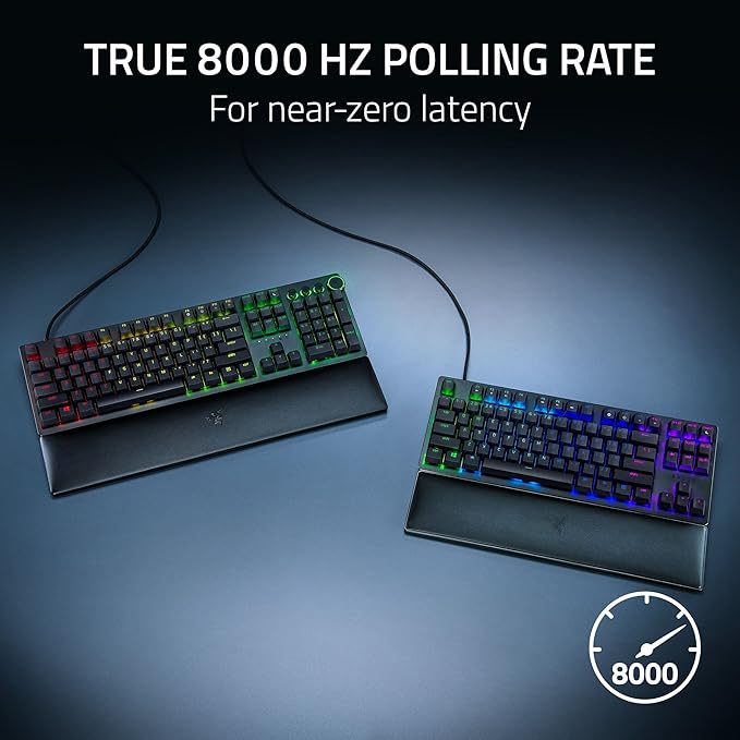 Razer Huntsman V2 Optical Gaming Keyboard: Fast Clicky Optical Switches w/Quick Keystrokes & 8000Hz Polling Rate - Doubleshot PBT Keycaps - Dedicated Media Keys & Dial - Ergonomic Wrist Rest