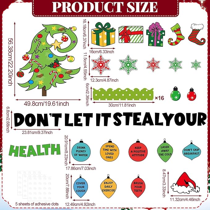 Christmas Bulletin Board Decorations Christmas Accents Healthy Habits Cutouts Red Green Xmas Elf Tree Paper Classroom Decors for Winter Holiday School Classroom Chalkboard Wall Decor Supplies