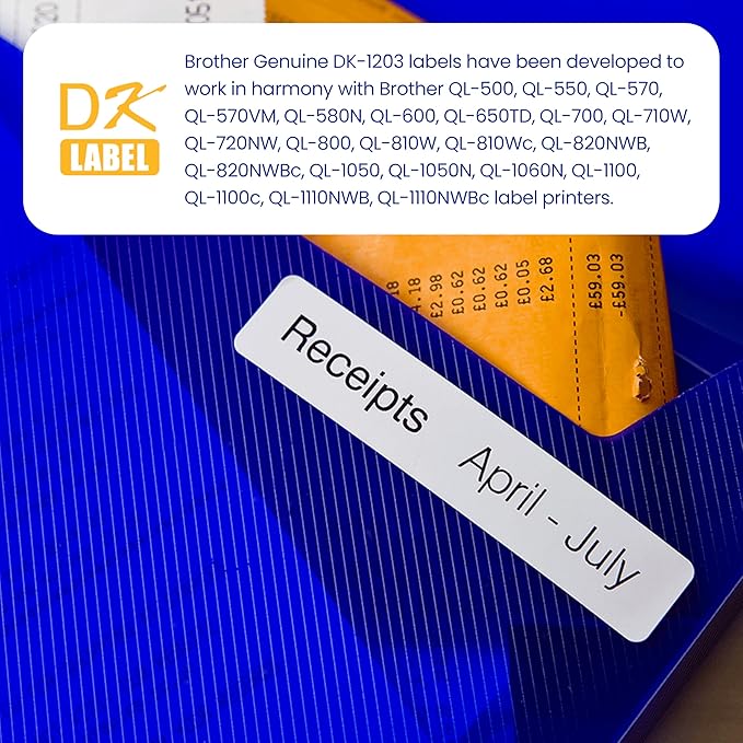 Brother Genuine DK-120324PK Die-Cut File Folder Labels, 0.66" x 3.4", Long Lasting Reliability, 300 Labels Per Roll, 24 Rolls per Box, White (DK120324PK), for use with select Brother QL Label Printers