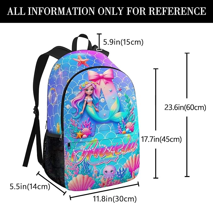 Custom Kids Backpack with Lunch Box Personalized Name Bookbag for Girls Back to School Mermaid Backpacks for Elementary Middle School Boys