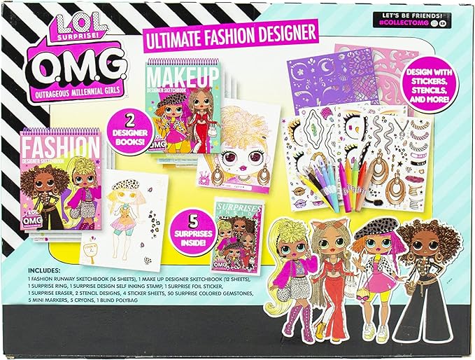LOL Surprise! OMG Flawless Fashion Sketchbook by Horizon Group USA, DIY Craft Kit, Learn Pattern Making & Drawing, Includes Sketchbook, Stencils, Art Pages, Repositionable Stickers & More