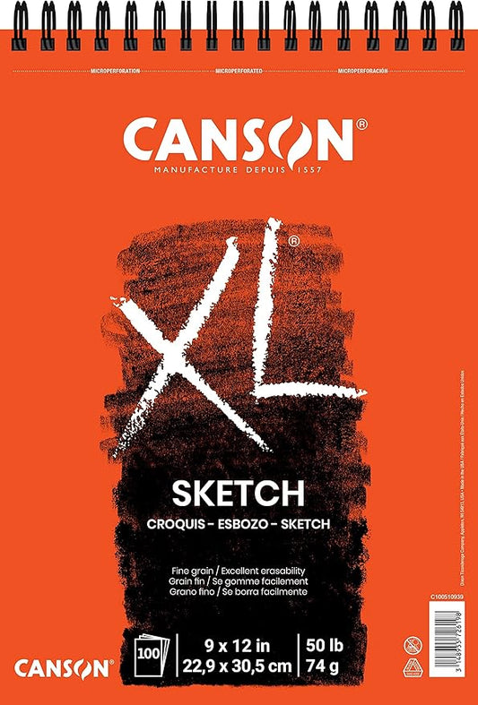 Canson XL Series Paper Sketch Pad for Charcoal, Pencil and Pastel, Top Wire Bound, 50 Pound, 9 x 12 Inch, 100 Sheets