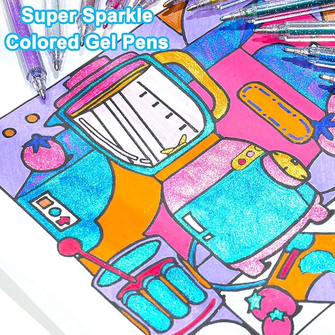 SAYEEC Glitter Gel Pens, 24 Colored Metallic Gel Pens Set, 1.0mm Super Sparkle Gel Ink Pens, Art Glitter Paint Markers for Adult Coloring Books Scrapbook Journaling Drawing Doodling Note Taking Crafts