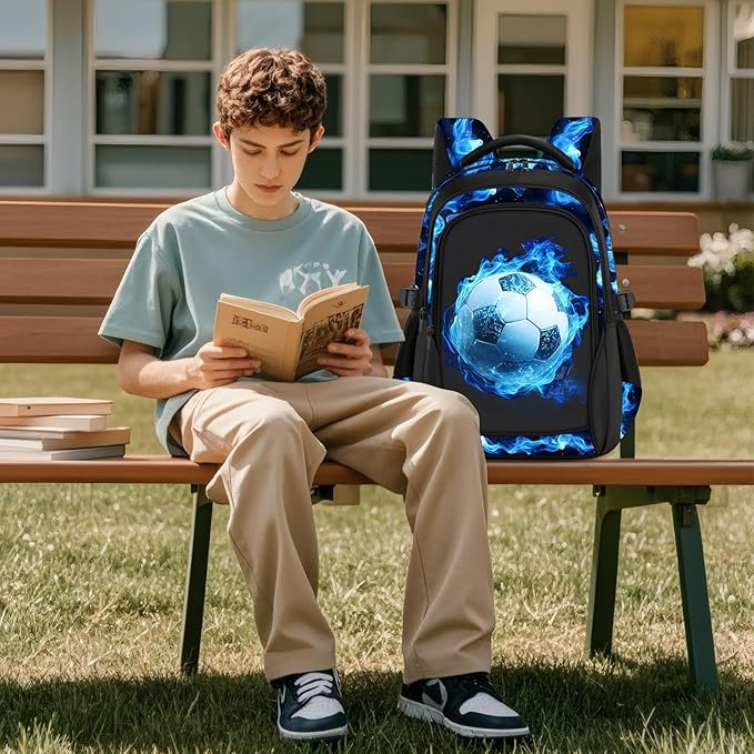 Kids Backpack for Boys - Soccer Boys Backpacks for Kids Teens Elementary Middle School, 17″ Large Capacity Students Bookbag, Perfect for Travel and School