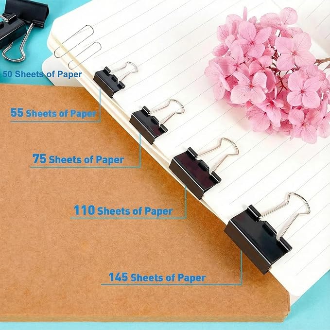276Pcs Paper Clips and Binder Clips Assorted Sizes，Black Binder Paper Clips Office Clips Office Supplies, Large Medium Small Paper Clamps PaperClips for Home School Business in a Container (Black)