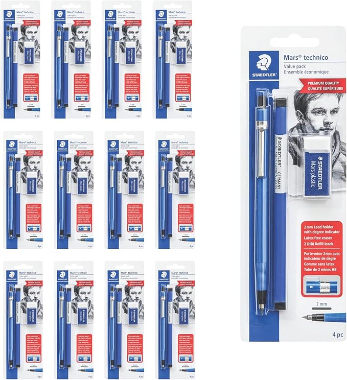 STAEDTLER Mars Technical Mechanical Pencil Set, Blue, 12 Pack