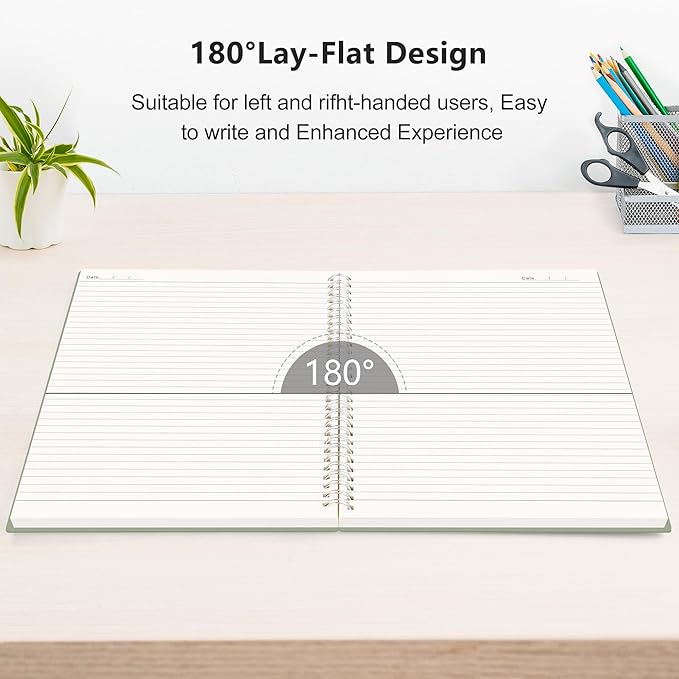 RETTACY Spiral College Ruled Notebook, 300 Pages, B5 Medium Size (7.4" x 10"), for School, Work, Writing, Journaling, 100 GSM Thick Paper, Flexible Plastic Cover (Light Green)