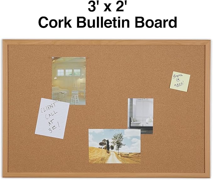 Staples Cork Bulletin Board, 3 x 2 Feet, Oak Frame, Vertical or Horizontal Mount, Self-Healing Surface