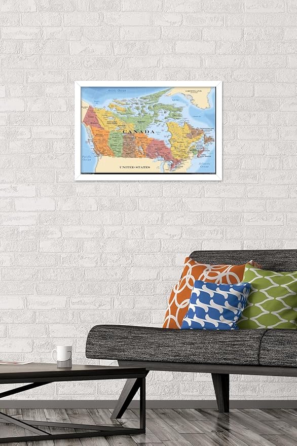 Map - Canada Wall Poster, 22.4L" x 14.7W", White Framed Version