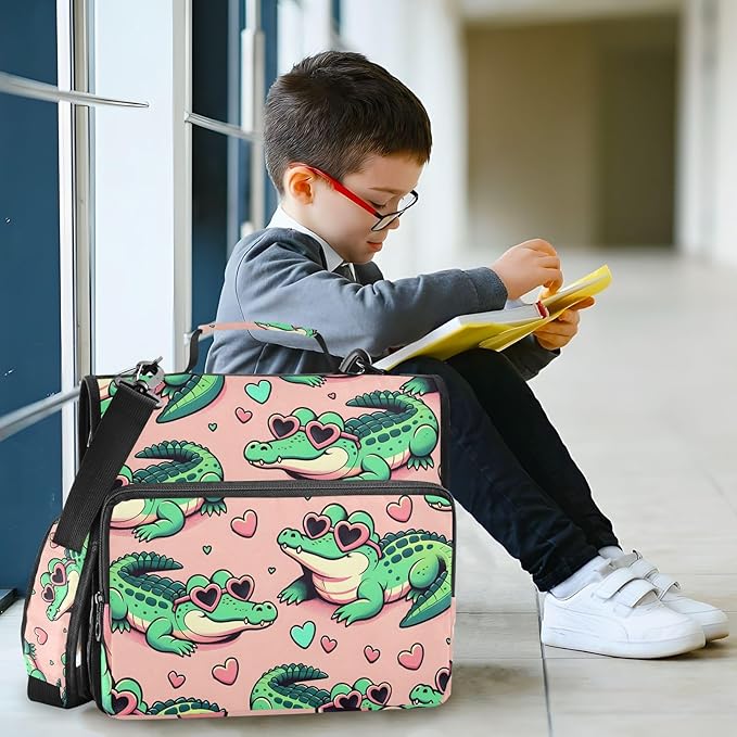 3 Ring Zipper Binder with Shoulder Strap Alligator Crocodiles Pink 1.5 inch Binders Keeper Large Capacity Multi Pockets for School Office Supplies